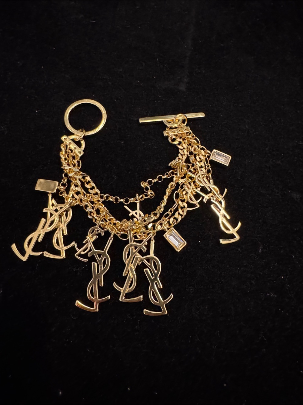 Saint Laurent Gold YSL Multi-Charm Toggle Bracelet